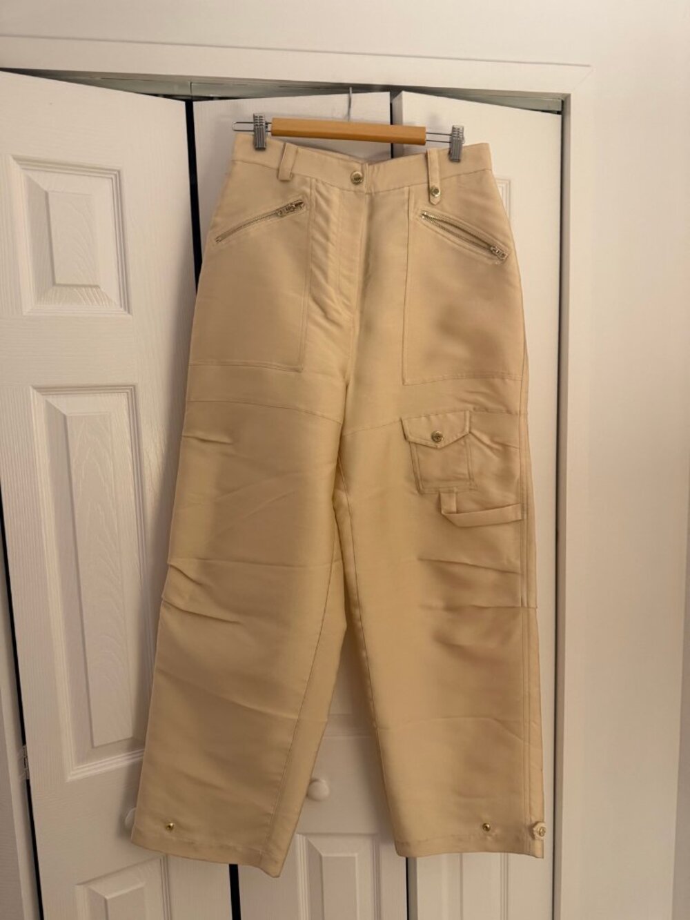 Sandro Paris Beige Wide-Leg Cargo Pants Gold Hardware FR 40 US 8 NWOT
